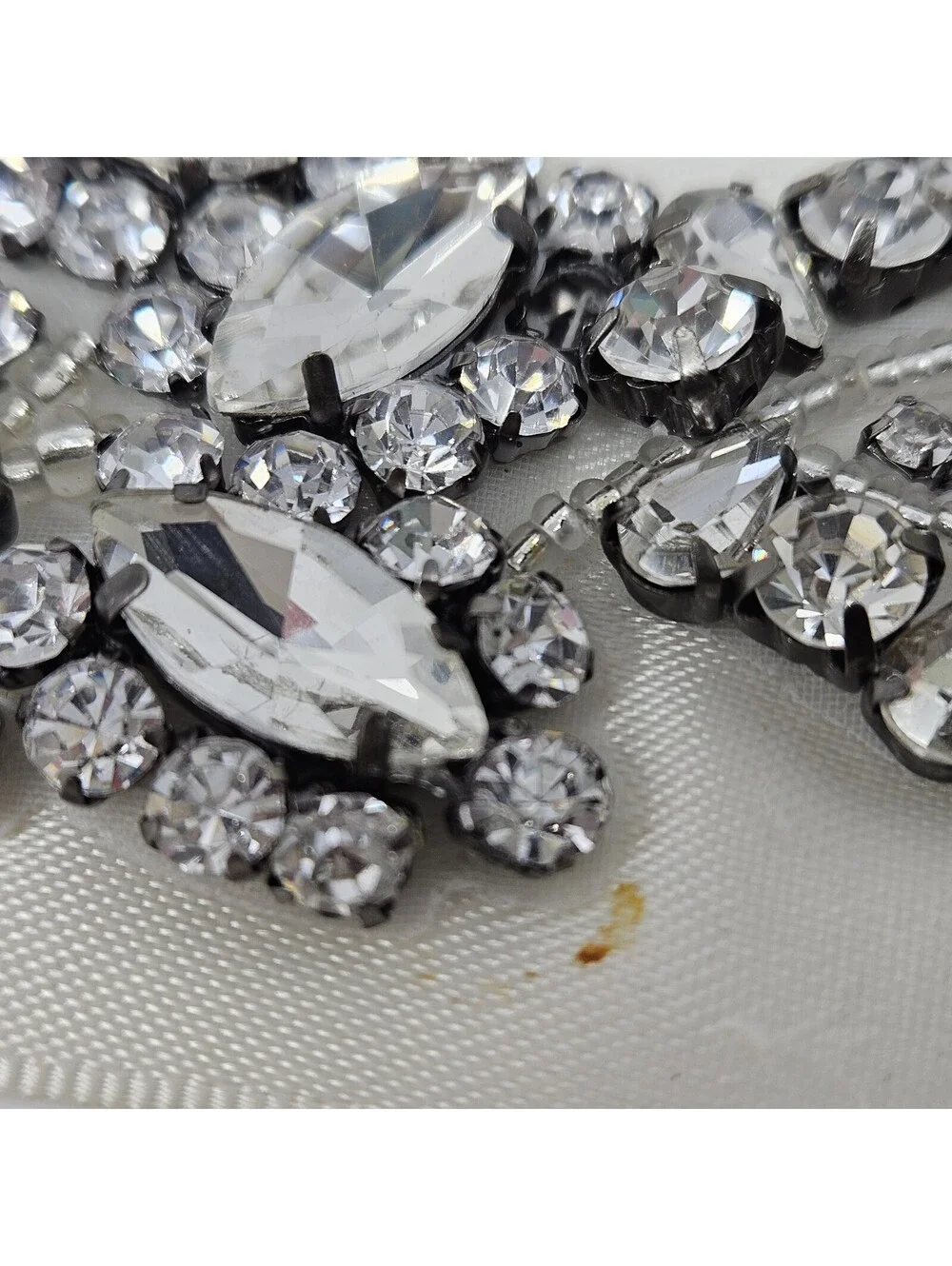 Woman’s Bridal Belt Silver Rhinestones Cream Satin Ribbon 102” L Vintage Wedding